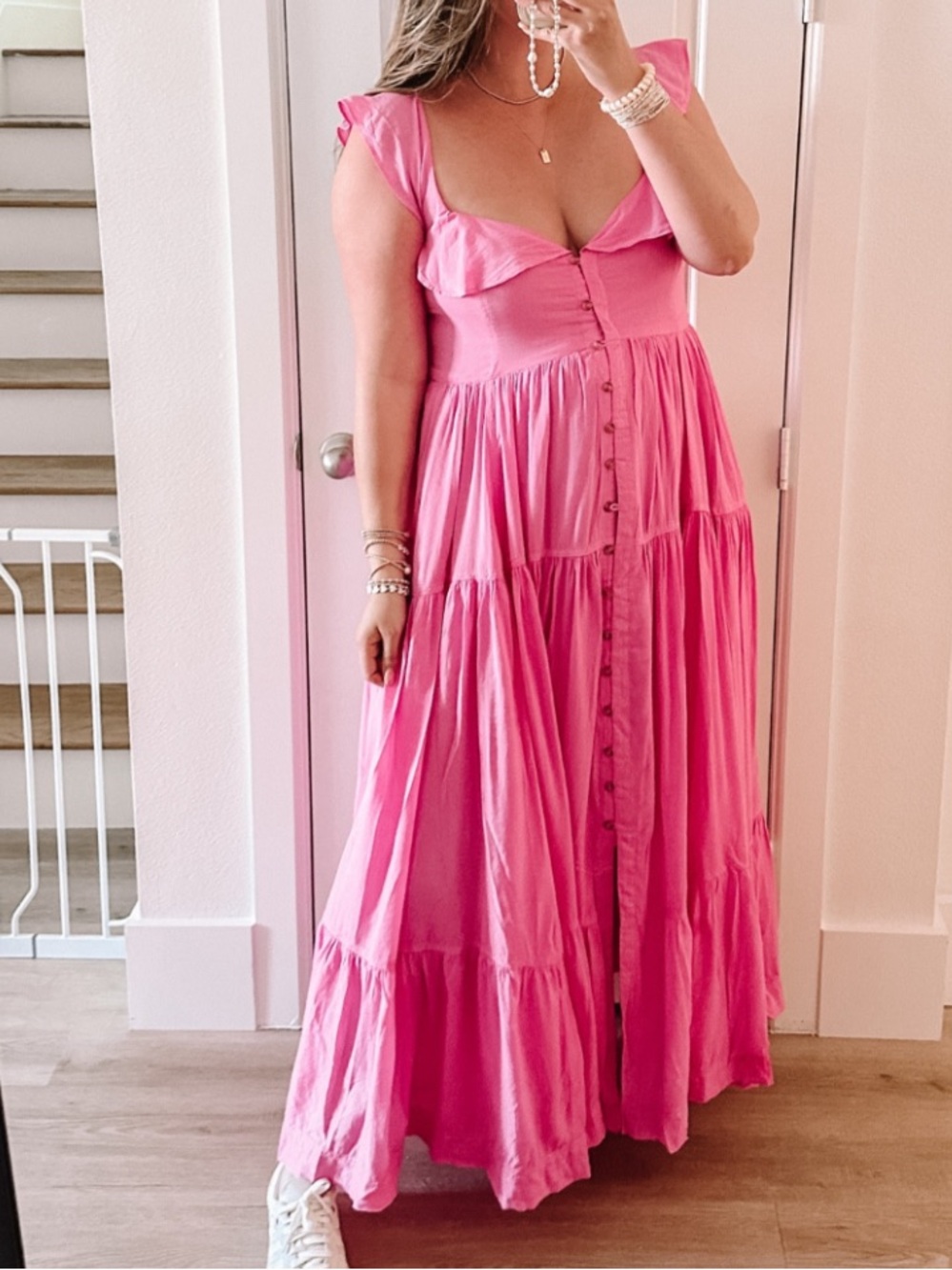 Pilcro Anthropologie Flutter Sleeve Button-Front Maxi Dress LINED - Picture 2 of 9